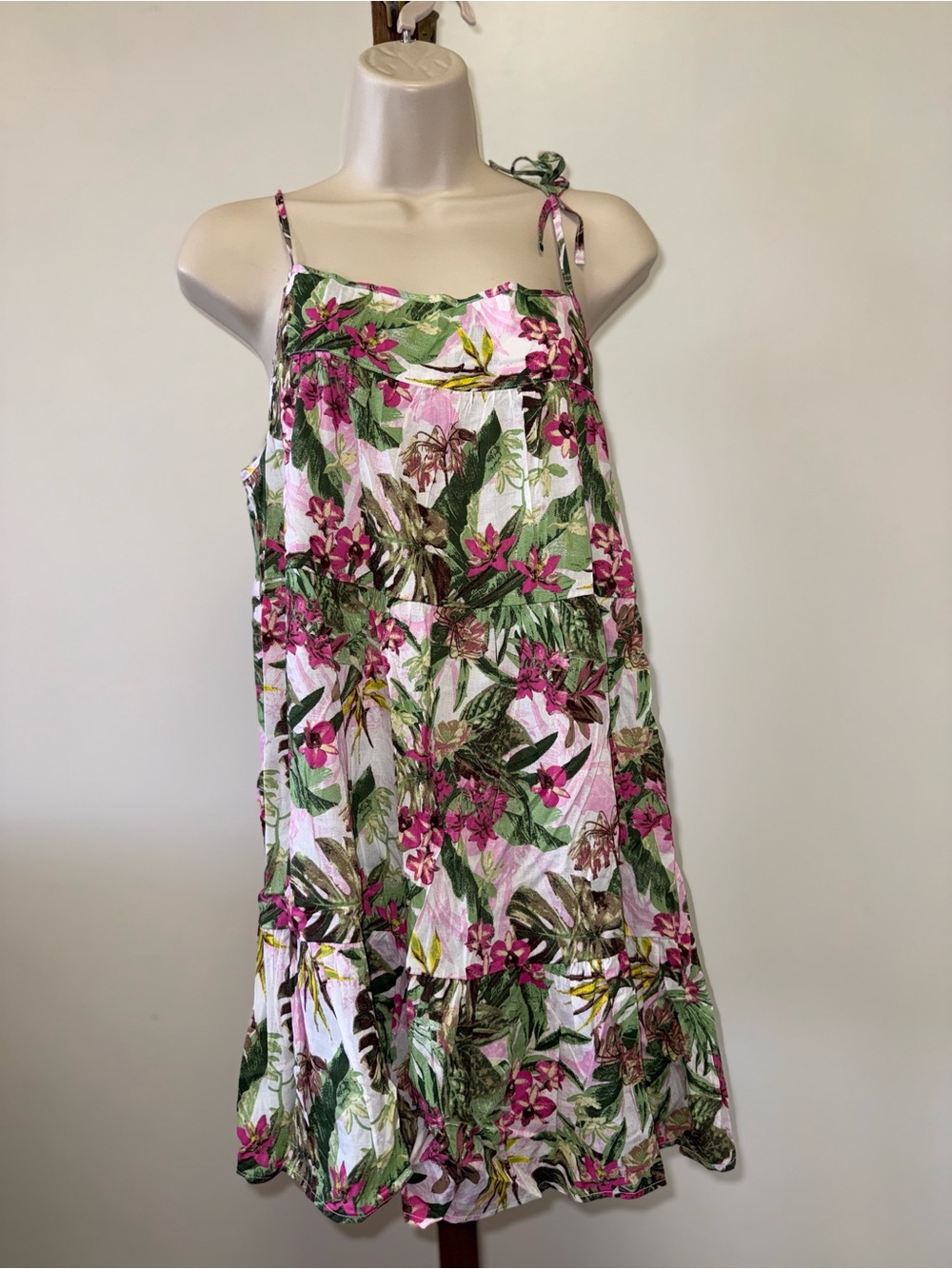 Victoria's Secret (L) Floral Pink Green Swim Cover Up Dress with Tied Shoulders